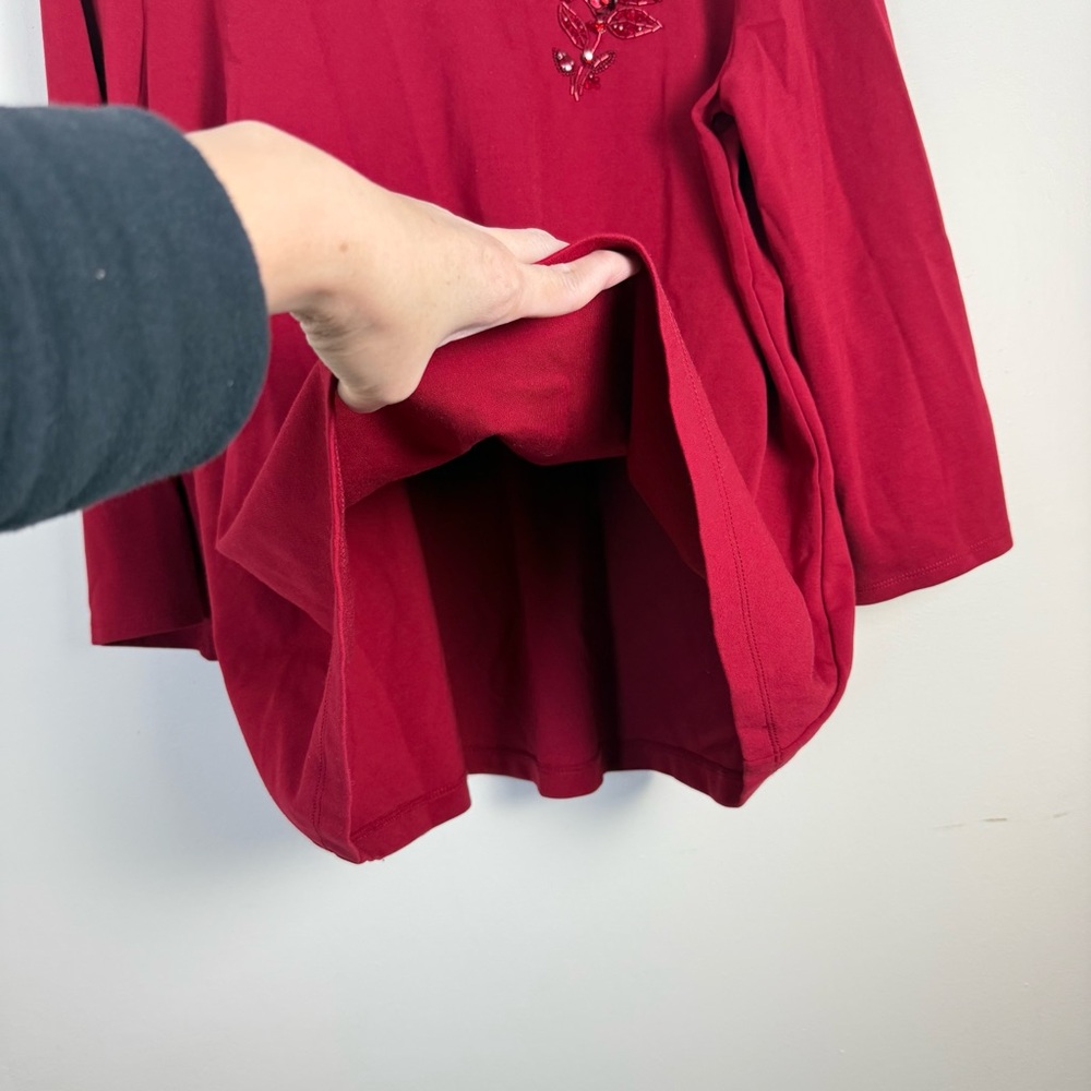 Chico Womens Red Allure Embellished Ponte Top sz 3X Cottagecore Stretch Casual - Picture 9 of 13